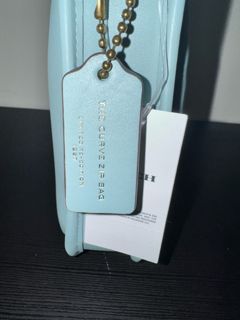 Coach Glove Tanned Leather Shoulder Bag in Light Blue- The Curve Zip Bag - Picture 5 of 8